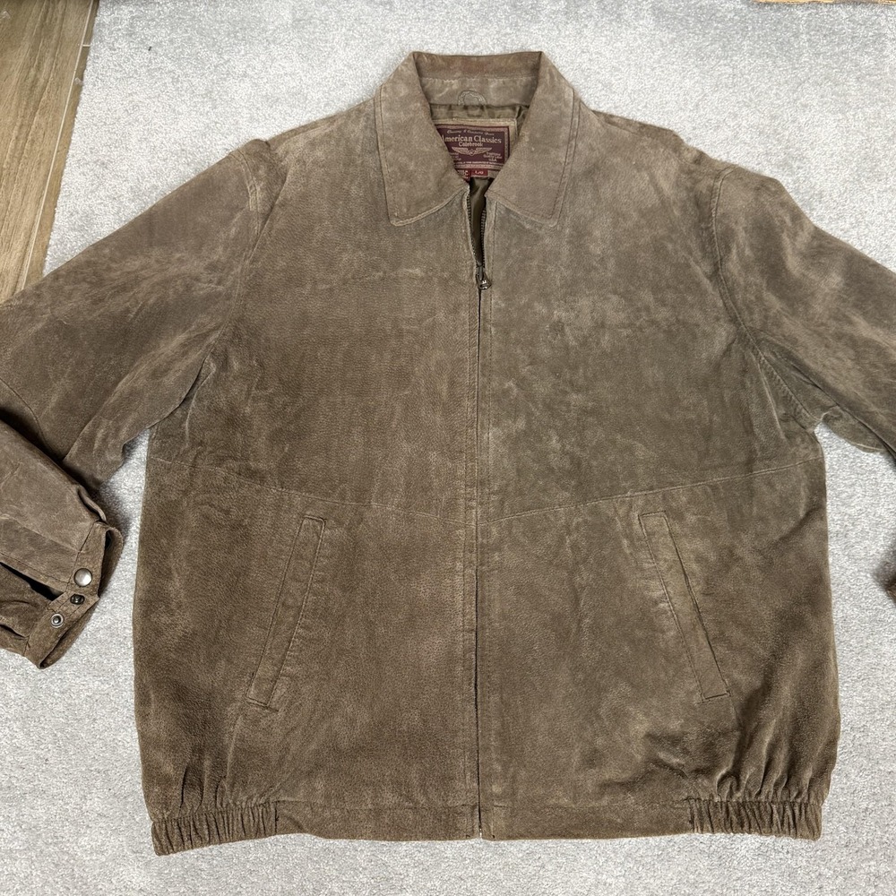 American Classics Colebrook Jacket Mens Large Brown Suede Bomber Lined Zip Warm